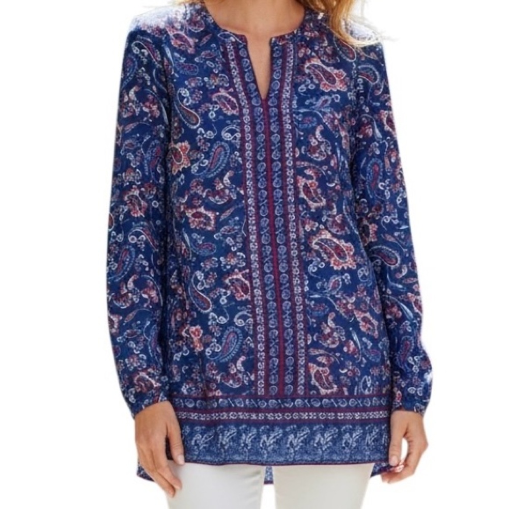 J. Jill Blouse Paisley Print Tunic Long Sleeve Split SidesTop Sz M